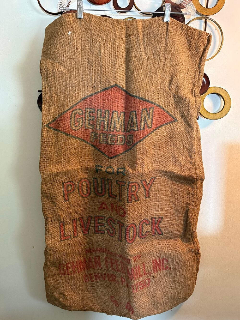 Gehman Feed Burlap Sack, Vintage Pennsylvania Poultry & Livestock